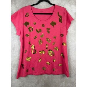NWT Madison Leopard Sequin T-Shirt Womens XL Pink Rosecream Cotton Tee